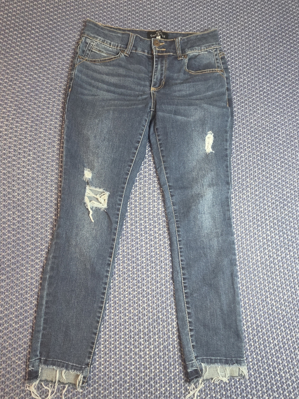 one 5 one Dark Blue Distressed Skinny Jeans #0342